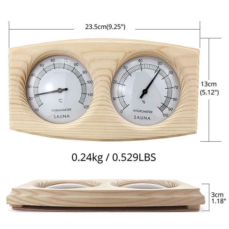 Poolline Sauna Higrometre Termometre Ahşap Çiftli